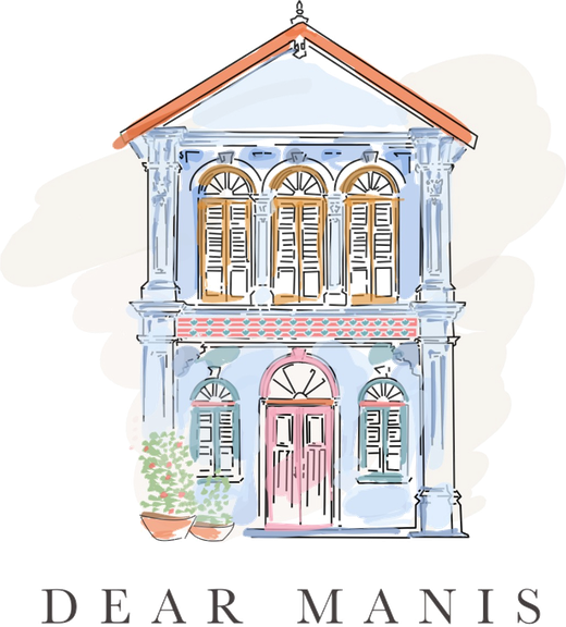 Dear Manis logo: a Peranakan shophouse illustration